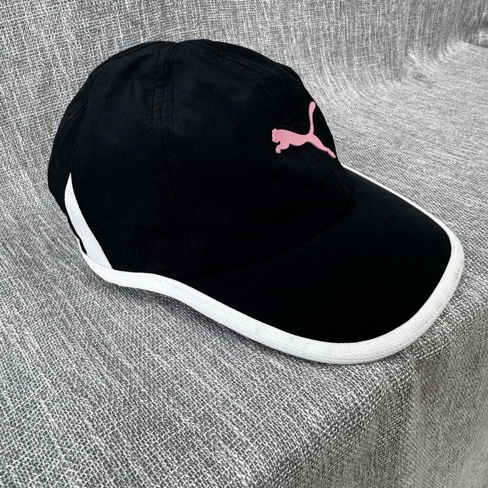 Puma Logo Moisture Wicking Running Hat Black White Pink OSFA Womens Fit Athletic